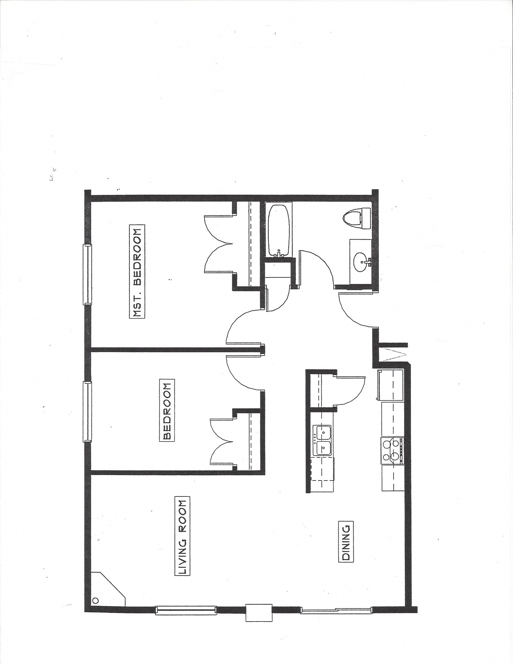 Floor plan for 2 beds, 1 bath, 1113 sqft